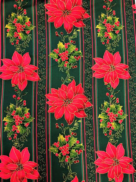 noel etched poinsettia metallic green fabric|Amazon.com: Poinsettia Fabric By The Yard.